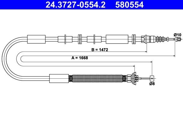 ATE Tautrekk, håndbremse 24.3727-0554.2 Bremsekabel ATE Fiat CROMA 24.3727-0554.2