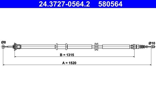 Håndbremsekabel ATE 24.3727-0564.2 ATE 24.3727-0564.2 Bremsekabel Fiat LINEA 2009