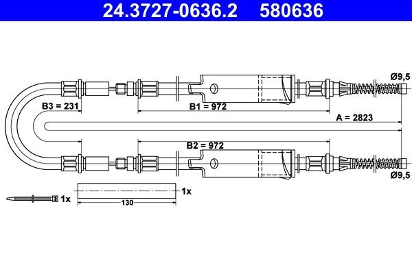 ATE Hand brake cable 24.3727-0636.2 ATE 24.3727-0636.2 FORD Transit Mk3 Platform / Chassis (VE64) hand brake cable replacement