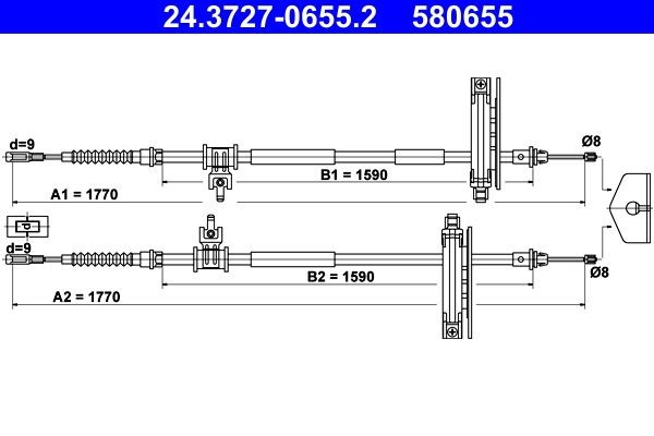 ATE Håndbremsekabel 24.3727-0655.2 Håndbremsekabel ATE PUMA 24.3727-0655.2 billig