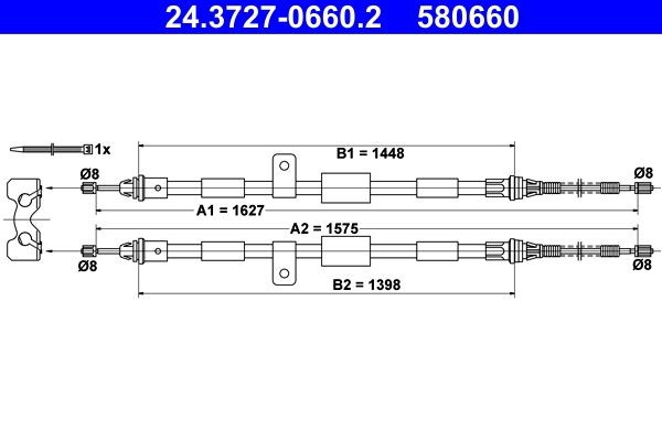 ATE Tautrekk, håndbremse 24.3727-0660.2 ATE 24.3727-0660.2 originale Bremsewire Ford StreetKA Cabrio hva koster