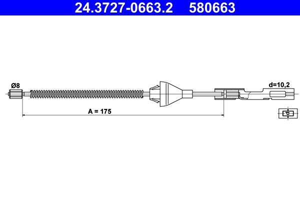 ATE Ντίζα, φρένο ακινητοποίησης 24.3727-0663.2 ATE 24.3727-0663.2 Χειρόφρενο Mazda 121 DA φθηνά