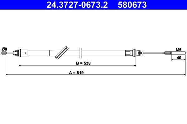 ATE Vaijeri, seisontajarru 24.3727-0673.2 ATE 24.3727-0673.2 Ford Maverick 1n2 käsijarruvaijeri hinta