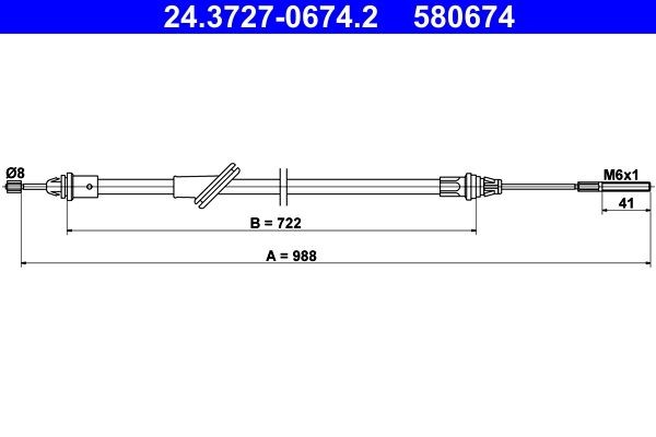 ATE Håndbremsekabel 24.3727-0674.2 ATE 24.3727-0674.2 originale Ford Maverick 1n2 Håndbremse hvad koster