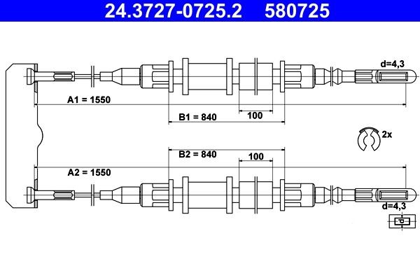 Żażné lanko parkovacej brzdy ATE 24.3727-0725.2 ATE 24.3727-0725.2 Lanko ručnej brzdy OPEL OMEGA 2002