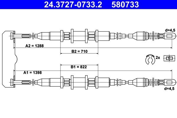 ATE Handbromsvajer 24.3727-0733.2 ATE 24.3727-0733.2 Handbromsvajer Opel Vectra A original