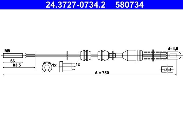ATE Handremkabel 24.3727-0734.2 ATE 24.3727-0734.2 Remkabel Opel Ascona C CC prijs