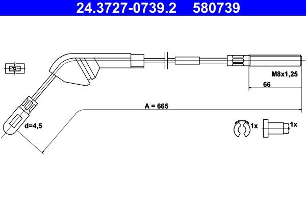 ATE Handbromsvajer 24.3727-0739.2 ATE 24.3727-0739.2 Handbromsvajer Opel Vectra A