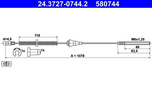 ATE Handbromsvajer 24.3727-0744.2 ATE 24.3727-0744.2 Handbromsvajer Opel Corsa B Caravan