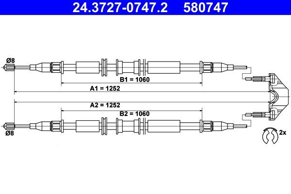 ATE Handremkabel 24.3727-0747.2 24.3727-0747.2 Remkabel OPEL SIGNUM ATE
