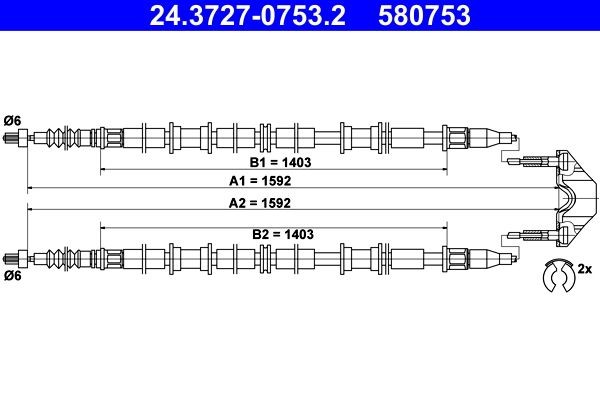 ATE Handremkabel 24.3727-0753.2 Opel SIGNUM Handremkabel ATE 24.3727-0753.2