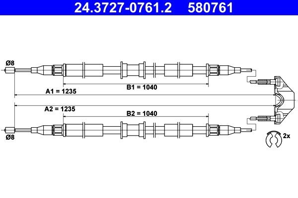 ATE Vaijeri, seisontajarru 24.3727-0761.2 Kadett E Hatchback käsijarruvaijeri ATE 24.3727-0761.2