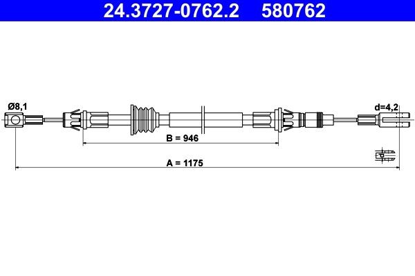 ATE Håndbremsekabel 24.3727-0762.2 Bremsekabel ATE Nissan 300 ZX 24.3727-0762.2