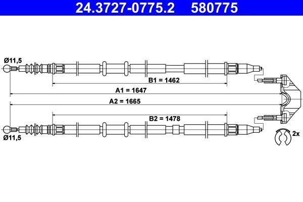 ATE Hand brake cable 24.3727-0775.2 Opel L69 Emergency brake cable 24.3727-0775.2 ATE
