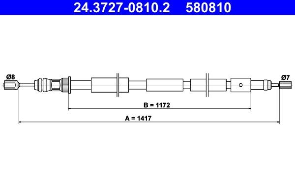 ATE Håndbremsekabel 24.3727-0810.2 Håndbremsekabel ATE Peugeot 405 24.3727-0810.2