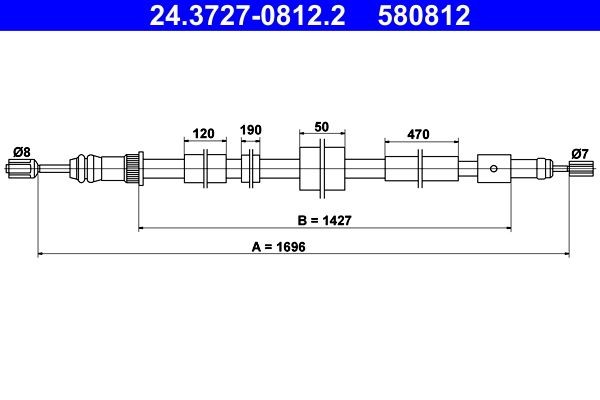 ATE Handbromsvajer 24.3727-0812.2 ATE 24.3727-0812.2 elektrisk handbroms Peugeot 306 Kombi pris