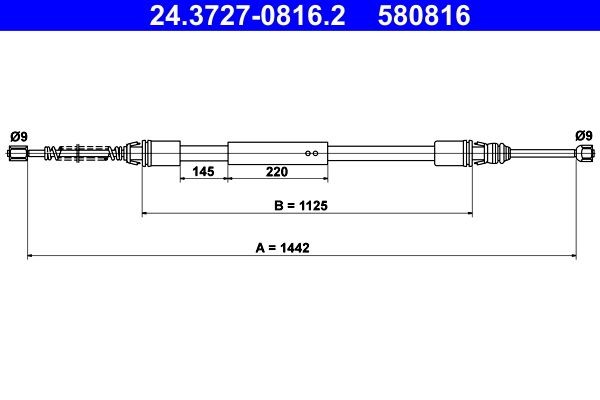 ATE Håndbremsekabel 24.3727-0816.2 Håndbremse ATE XANTIA 24.3727-0816.2 billig