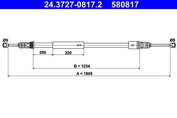 ATE Handremkabel 24.3727-0817.2 24.3727-0817.2 Remkabel CITROËN C5 ATE