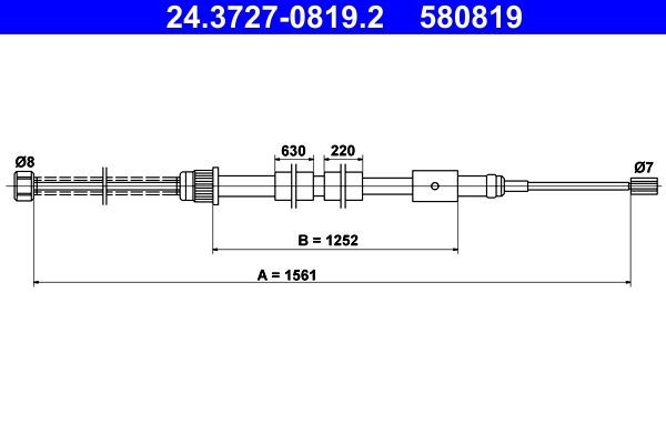ATE Ντίζα, φρένο ακινητοποίησης 24.3727-0819.2 ATE 24.3727-0819.2 Ντίζα χειροφρένου PEUGEOT 306 Van / Hatchback φθηνά