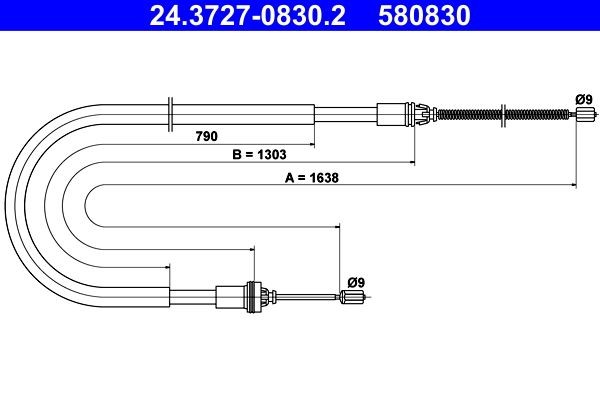 ATE Hand brake cable 24.3727-0830.2 24.3727-0830.2 ATE handbrake cable for PEUGEOT 4008