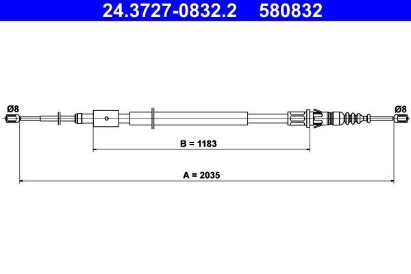 ATE Trose, Stāvbremžu sistēma 24.3727-0832.2 24.3727-0832.2 Rokas bremze CITROËN C4 ATE