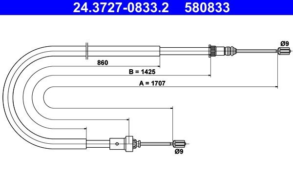 ATE Hand brake cable 24.3727-0833.2 PEUGEOT 4008 ATE handbrake cable 24372708332