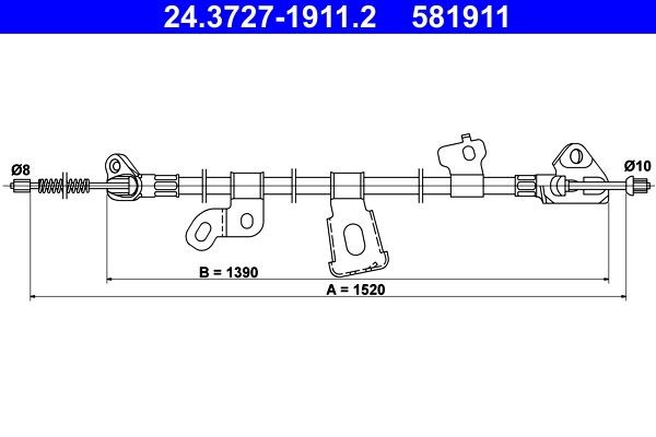 ATE Trose, Stāvbremžu sistēma 24.3727-1911.2 Rokas bremzes trose ATE Toyota AYGO 24.3727-1911.2