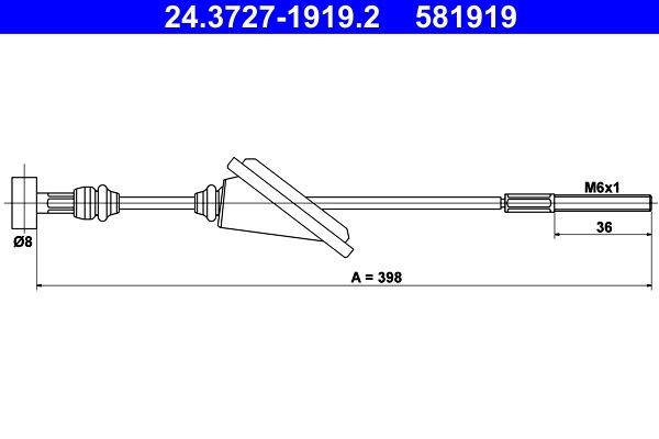ATE Câble de frein à main 24.3727-1919.2 24.3727-1919.2 Tirette à câble frein de stationnement TOYOTA HIACE ATE