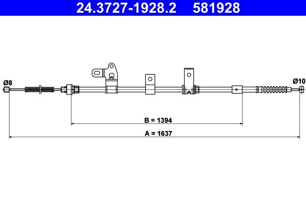 ATE Handbromsvajer 24.3727-1928.2 TOYOTA Corolla IX Sedan (E120) Handbromsvajer ATE 24.3727-1928.2