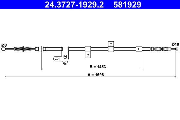 ATE Trose, Stāvbremžu sistēma 24.3727-1929.2 24.3727-1929.2 Rokas bremzes trose TOYOTA AYGO ATE