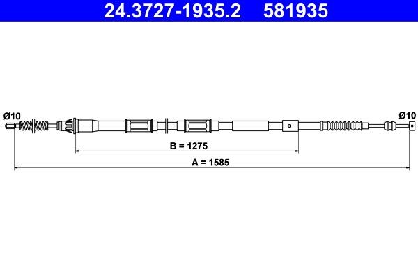 ATE Tautrekk, håndbremse 24.3727-1935.2 Bremsekabel ATE Toyota DYNA 24.3727-1935.2