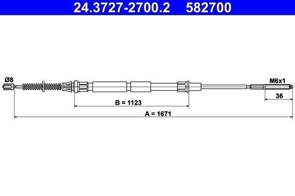 ATE Tautrekk, håndbremse 24.3727-2700.2 pris Bremsewire Volkswagen 9K9B 24.3727-2700.2 ATE