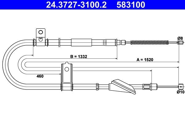 ATE Håndbremsekabel 24.3727-3100.2 ATE 24.3727-3100.2 Hyundai Atos MX Håndbremsekabel pris
