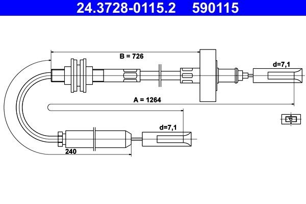 ATE Cavo frizione 24.3728-0115.2 prezzo Filo frizione Audi 8PA 24.3728-0115.2 ATE
