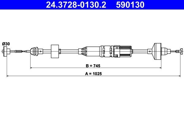 ATE Koblingskabel 24.3728-0130.2 ATE 24.3728-0130.2 VW Golf 3 Koblingskabel originale pris
