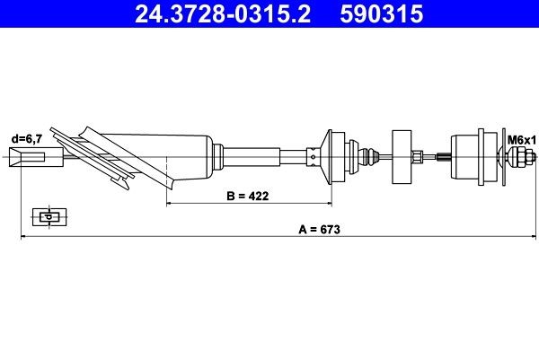ATE Cavo frizione 24.3728-0315.2 24.3728-0315.2 costo Cavo frizione ATE CITROËN AX