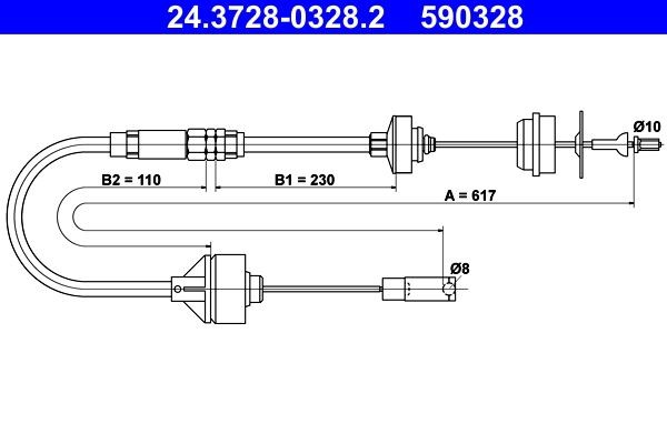 ATE Câble d'embrayage 24.3728-0328.2 Citroën XSARA Câble d'embrayage ATE 24.3728-0328.2