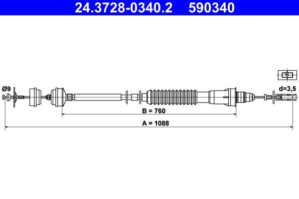 ATE Cabo de aço, accionamento da embraiagem 24.3728-0340.2 Cabo embraiagem ATE DS3 24.3728-0340.2 baratos