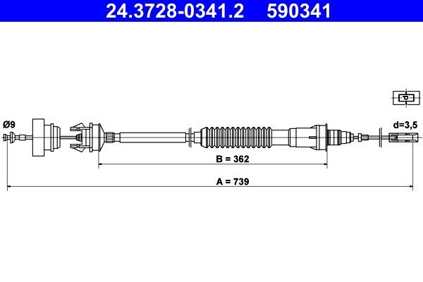 ATE Kopplingsvajer 24.3728-0341.2 24.3728-0341.2 ATE kopplingskabel Citroen DS4