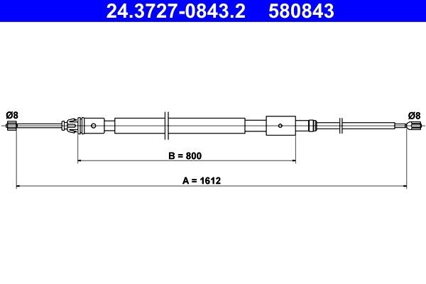 Trose, Stāvbremžu sistēma ATE 24.3727-0843.2 ATE 24.3727-0843.2 Rokas bremzes trose CITROËN C2 2013