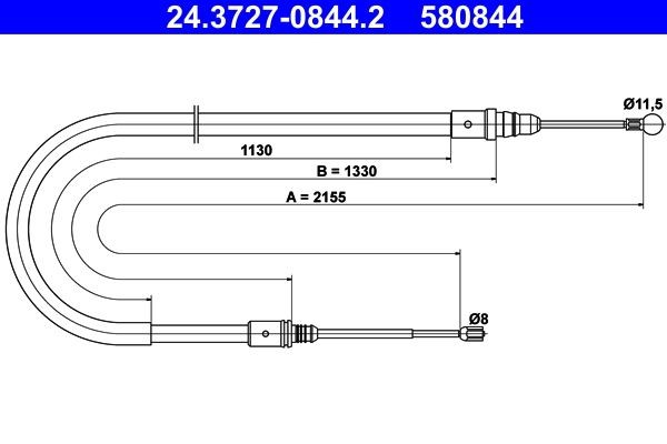 Hand brake cable ATE 24.3727-0844.2 ATE 24.3727-0844.2 Peugeot 407 2025 Parking brake cable price