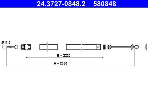 ATE Handremkabel 24.3727-0848.2 24.3727-0848.2 Handremkabel ATE CITROЁN C5