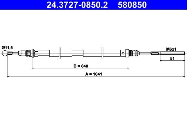 ATE Handbromsvajer 24.3727-0850.2 24.3727-0850.2 Handbromsvajer ATE CITROЁN C2