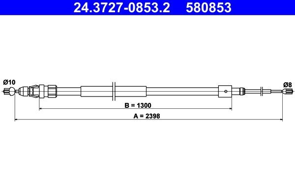 ATE Handremkabel 24.3727-0853.2 24.3727-0853.2 Handremkabel CITROËN C5 ATE