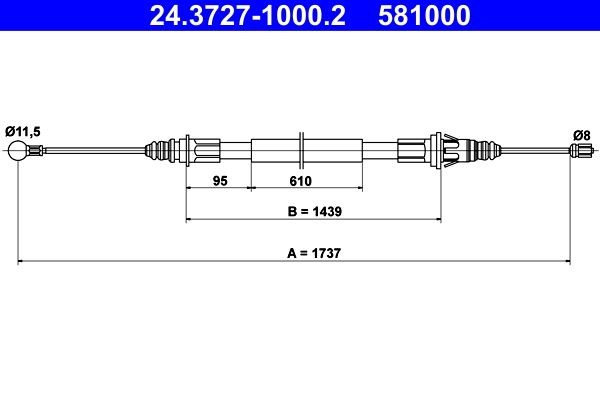 ATE Câble de frein à main 24.3727-1000.2 Frein de secours ATE MASTER 24.3727-1000.2 pas cher
