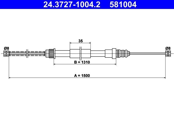 ATE Handbromsvajer 24.3727-1004.2 24.3727-1004.2 ATE elektrisk handbroms RENAULT ESPACE