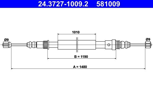 ATE Handbromsvajer 24.3727-1009.2 24.3727-1009.2 ATE parkeringsbroms RENAULT ESPACE