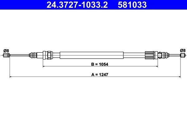 ATE Handbromsvajer 24.3727-1033.2 ATE 24.3727-1033.2 Handbromsvajer Renault Laguna 1 Grandtour original