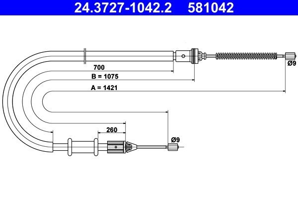 ATE Håndbremsekabel 24.3727-1042.2 Håndbremsekabel ATE Nissan 300 ZX 24.3727-1042.2