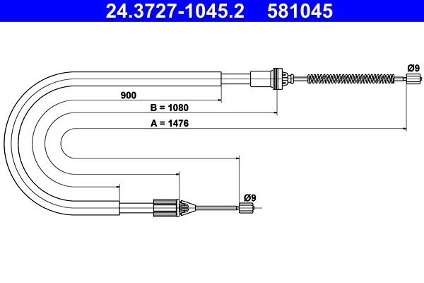 ATE Hand brake cable 24.3727-1045.2 Renault JA0/1_ Emergency brake 24.3727-1045.2 ATE